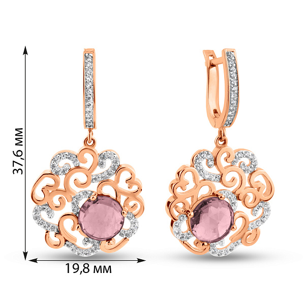 Золотые серьги-подвески с кварцем (арт. 103286Пкр) – изображение 2