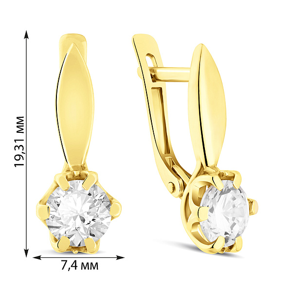 Золоті сережки в жовтому кольорі металу з фіанітами (арт. 110218ж) – зображення 2