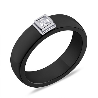 Фото Кольцо из керамики и серебра с фианитом (арт. 7501/6296кмч)