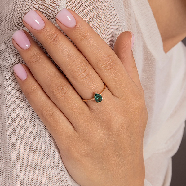 Золота каблучка з зеленим кварцом (арт. 141230Пз) – зображення 2