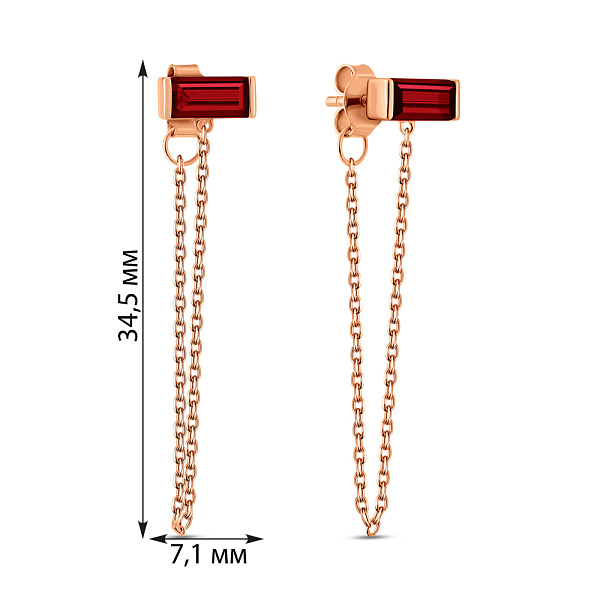 Пусети золоті з гранатом (арт. 110098Пк) – зображення 3