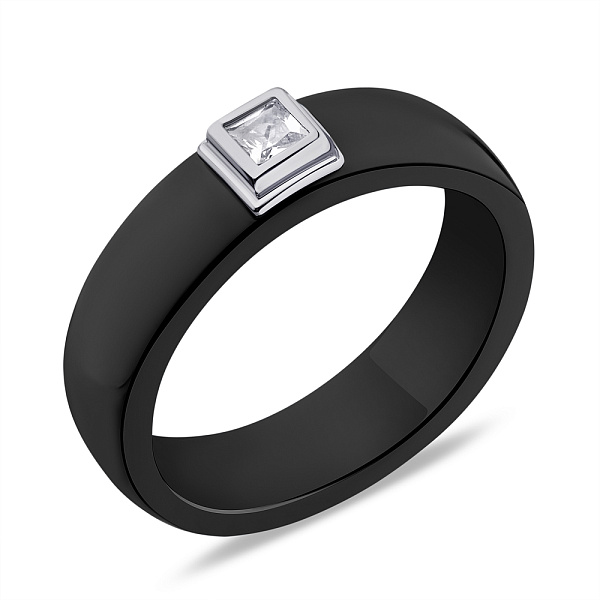 Кольцо из керамики и серебра с фианитом (арт. 7501/6296кмч) – изображение 1