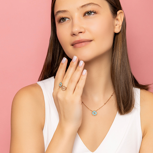 Золота каблучка Конюшина з бірюзою (арт. 156604Б) – зображення 4