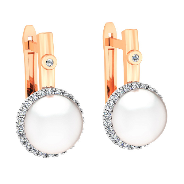 Сережки из красного золота с жемчугом и фианитами (арт. 111104) – изображение 1