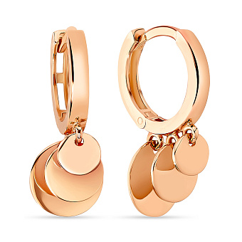 Фото Сережки «Монеты» из красного золота (арт. 107811)