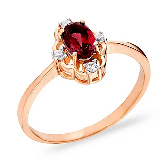Каблучка з гранатом і фіанітами з червоного золота (арт. 140676Пк)