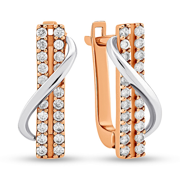 Серьги из красного золота с родированием и фианитами (арт. 104300) – изображение 1
