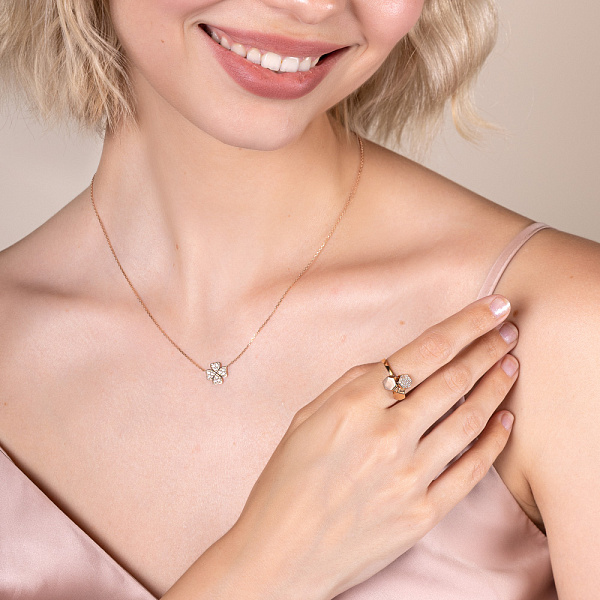 Золоте кольє Конюшина з фіанітами (арт. 360149) – зображення 4