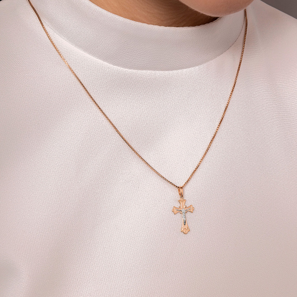 Золотой крестик с распятием "Спаси и сохрани" (арт. 501405) – изображение 2