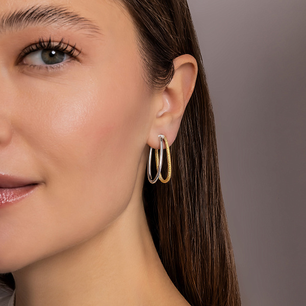 Серьги-кольца из желтого и белого золота (арт. 1091895/30жб) – изображение 4