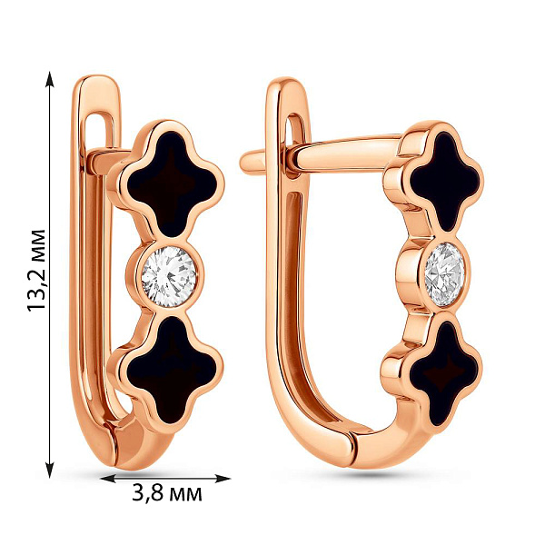 Сережки золотые с эмалью и фианитами (арт. 111124ч) – изображение 2