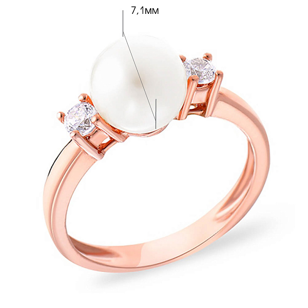 Золотое кольцо с жемчугом и фианитами (арт. 151309прлб) – изображение 3