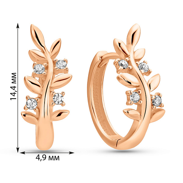 Золоті сережки-кільця Гілочки з фіанітами (арт. 1091531) – зображення 3
