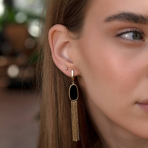 Сережки Diva из желтого золота с ониксом (арт. 107920жо) – изображение 2