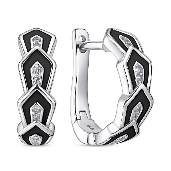 Серебряные серьги с эмалью и фианитами (арт. 7502/10073еч) – изображение 1