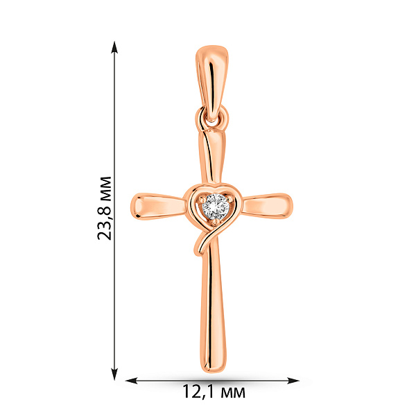 Хрестик з червоного золота з одним діамантом (арт. П011321) – зображення 2