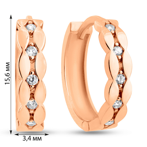 Серьги-кольца из красного золота с дорожкой из фианитов (арт. 1091431) – изображение 4