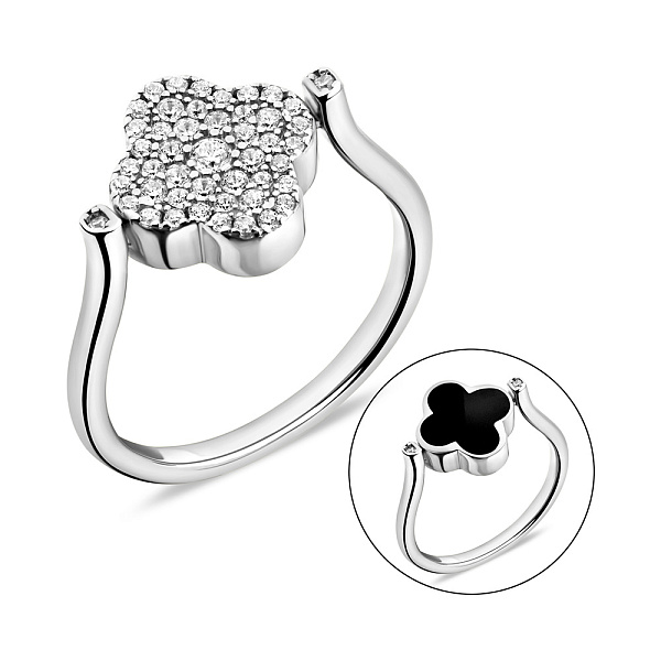 Срібна каблучка-трансформер Конюшина з оніксом фіанітами (арт. 7501/6468о) – зображення 1