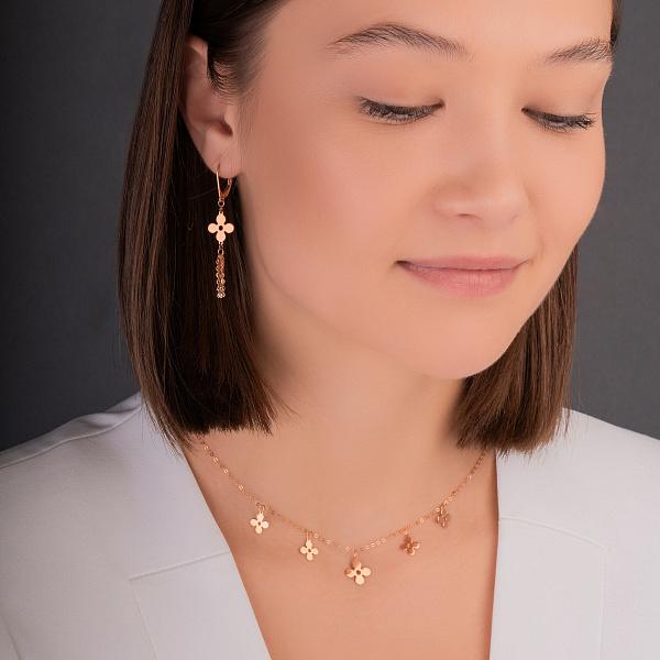 Сережки з червоного золота з підвісками (арт. 1091208) – зображення 3