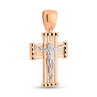Хрестик з червоного золота з узором без каміння (арт. 500682)