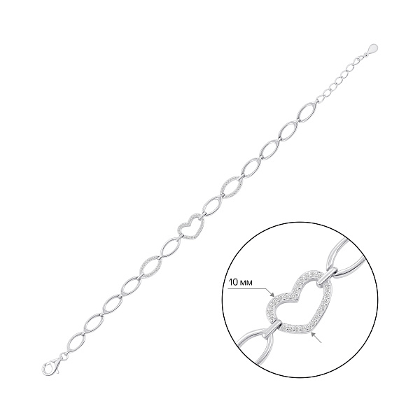 Серебряный браслет сердце с фианитами (арт. 7509/5516) – изображение 2