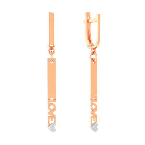 Золотые серьги с подвесками «Love» (арт. 110580) – изображение 1