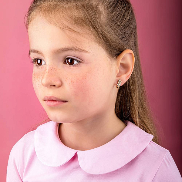 Детские золотые сережки Ангелочки с фианитами (арт. 1091056) – изображение 5