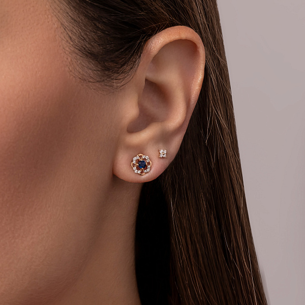 Пусеты из красного золота с сапфиром и бриллиантами (арт. Т011086с) – изображение 4