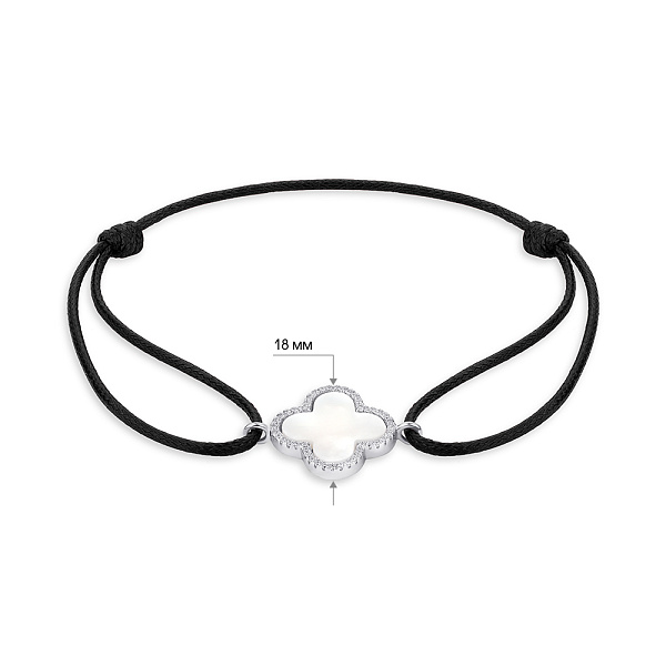 Браслет на нитці зі срібною вставкою з перламутром і фіанітами (арт. 7309/4481/20пч) – зображення 2