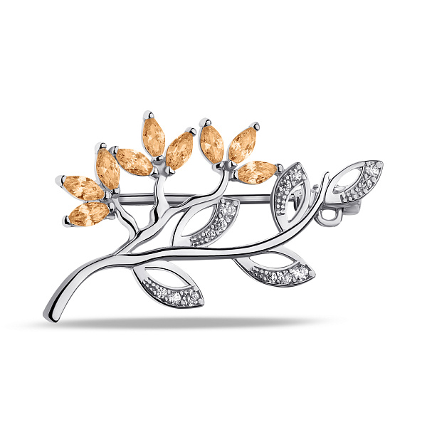 Серебряная брошь с фианитами и альпинитами (арт. 7505/660ажбп) – изображение 1