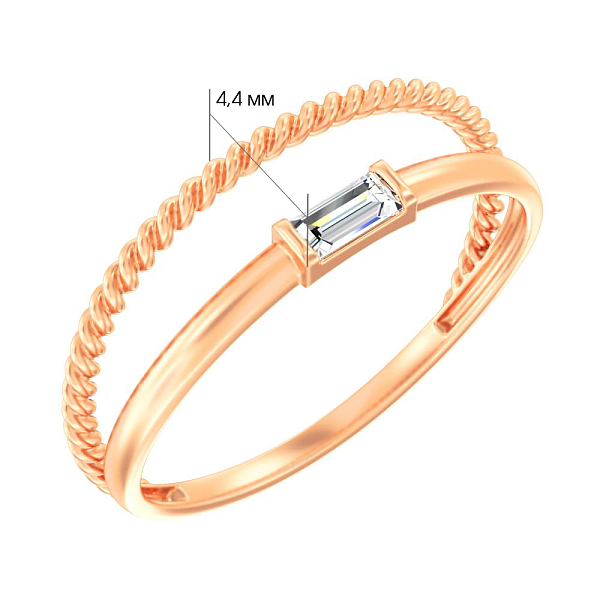 Двойное кольцо из красного золота с одним фианитом (арт. 140948) – изображение 3