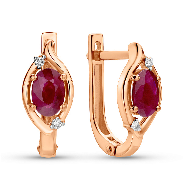 Золотые серьги с рубином и бриллиантами (арт. С011066р) – изображение 1