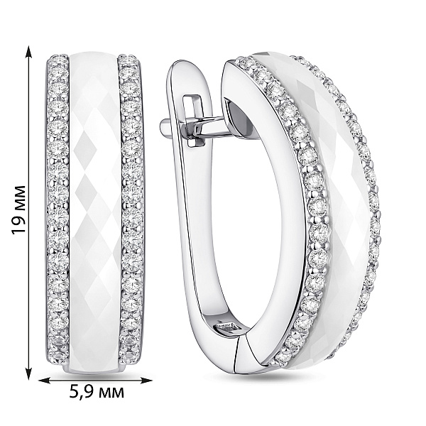 Срібні сережки з керамікою і фіанітами (арт. 7502/1886083кмб) – зображення 4