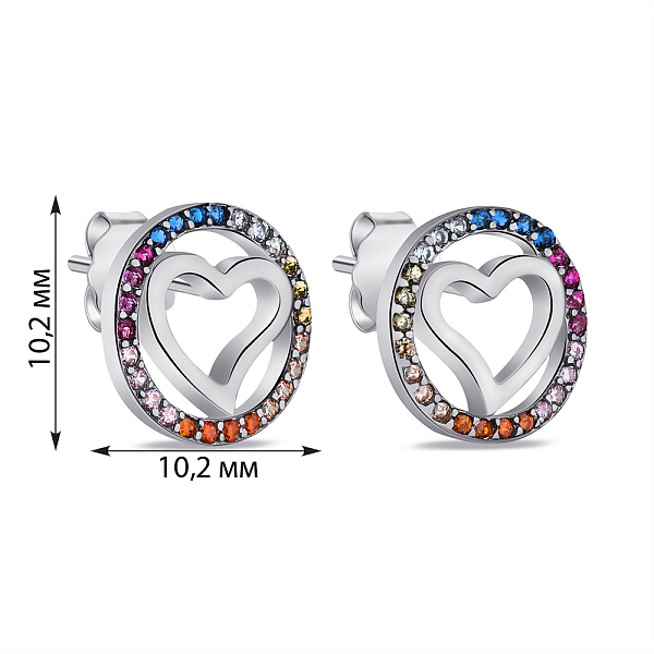 Серьги-пусеты из серебра Сердечки с фианитами (арт. 7518/С2ФЦ/1554) – изображение 2