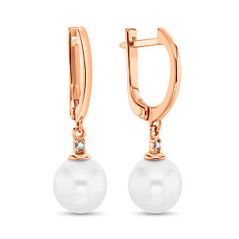 Золотые серьги с жемчугом и бриллиантами (арт. 2104966201)