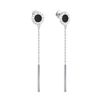Длинные серебряные серьги с ониксом (арт. 7518/С2О/1496)