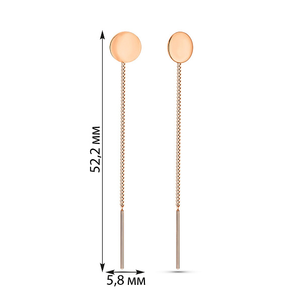 Сережки-протяжки из красного золота (арт. 109274) – изображение 3