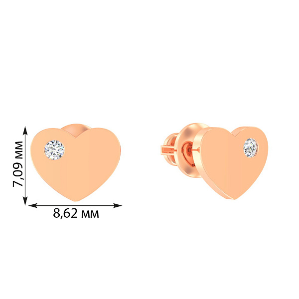 Золотые серьги пусеты «Сердечки» с фианитом (арт. 110550) – изображение 3