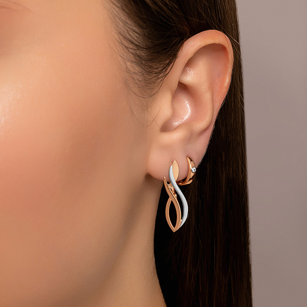 Сережки-кольца из красного золота с фианитами (арт. 110665) – изображение 2