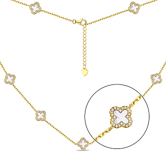 Фото Колье из серебра Клевер с перламутром и фианитами (арт. 7507/1828/10жп)