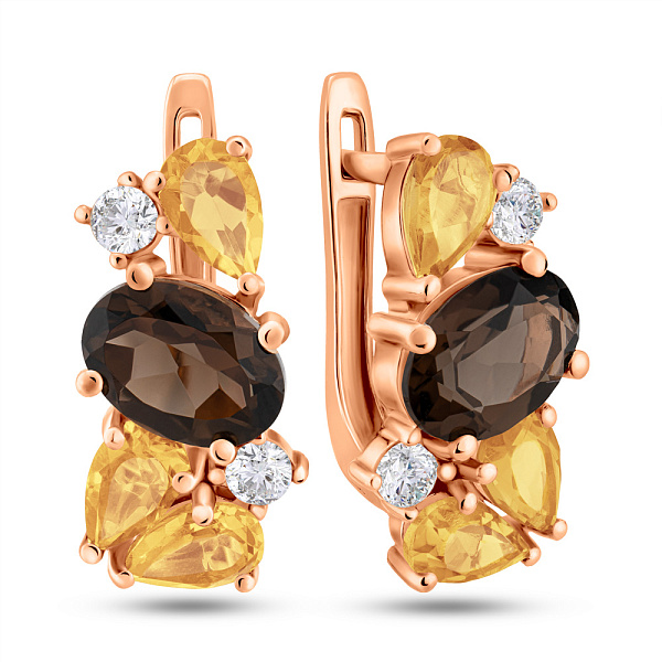 Золотые серьги с кварцем и цитрином (арт. 111256Пкрц) – изображение 1