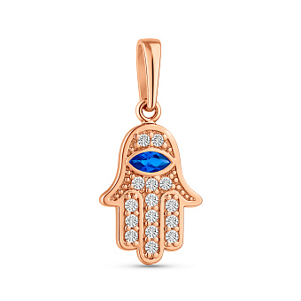Фото Подвес Хамса из золота с синим и белыми фианитами (арт. 440725с)
