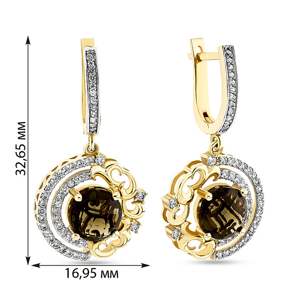 Золотые сережки-подвески с кварцем и фианитами (арт. 103390жПккр) – изображение 2