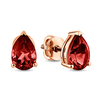 Фото Золоті сережки-пусети з гранатом (арт. 111230Пк)