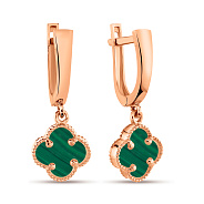 Фото Золотые серьги-подвески Клевер с малахитом (арт. 108596/10млх)