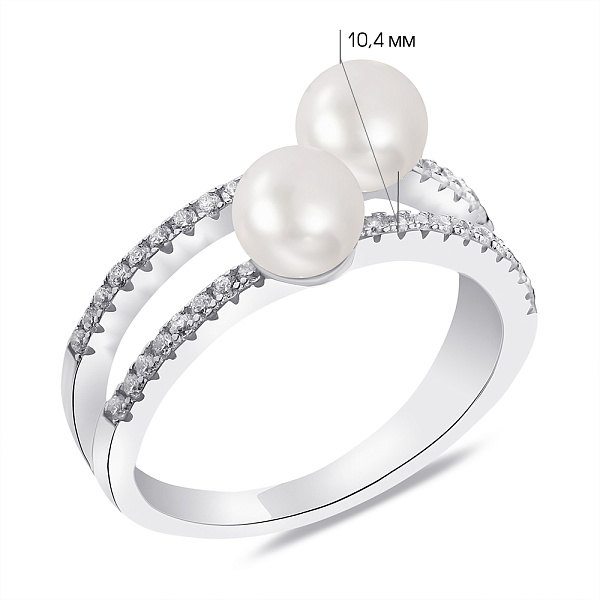 Двойное серебряное кольцо с жемчугом (арт. 7501/К2ФЖ/481-16,5) – изображение 2