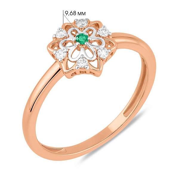 Золотое кольцо с изумрудом и бриллиантами (арт. К011081и) – изображение 2