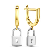 Сережки з жовтого і білого золота з підвісом замок (арт. 110430жб)