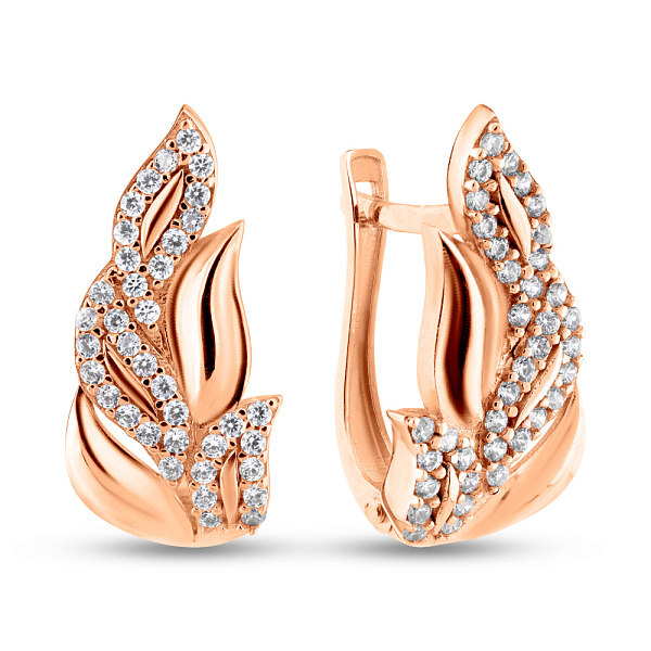 Золоті сережки Листочки з фіанітами (арт. 1091436) – зображення 1