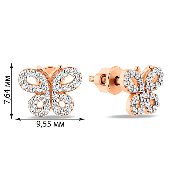 Золотые серьги пусеты Бабочки с фианитами (арт. 110173) – изображение 4